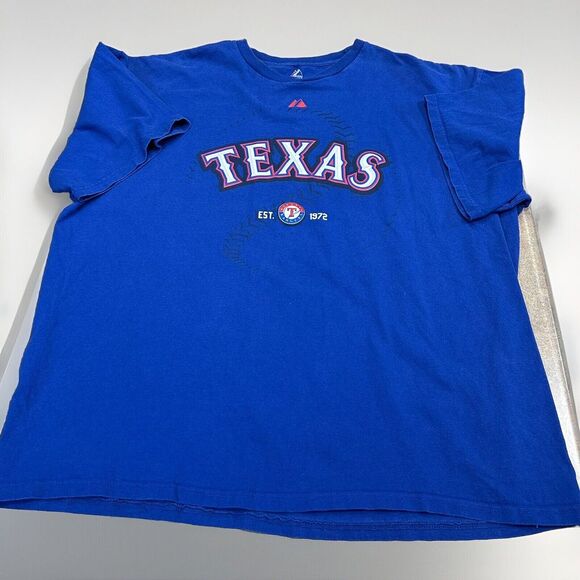 Majestic Other - Texas Rangers Baseball T-shirt Men's 2XL Blue Pullover‎ Tee MLB